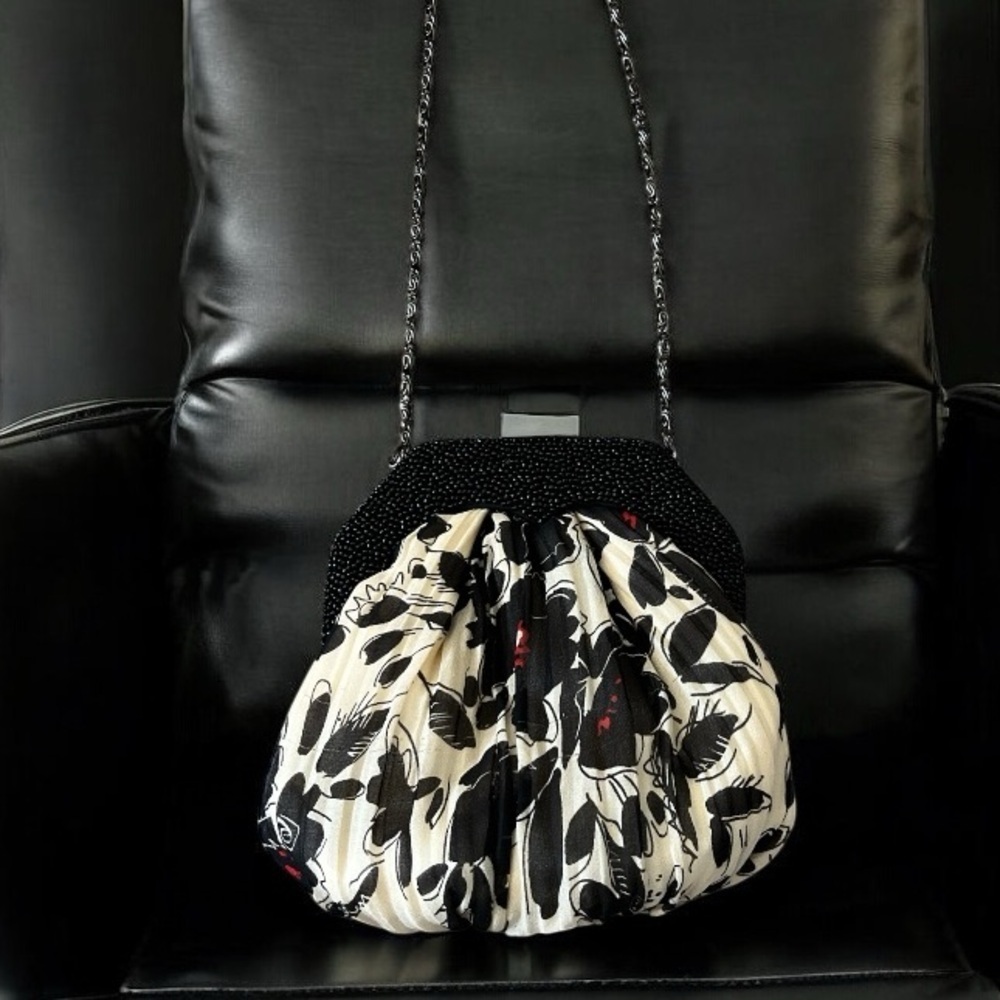 Kate Landry Black and White Floral Clutch/Shoulder Bag
